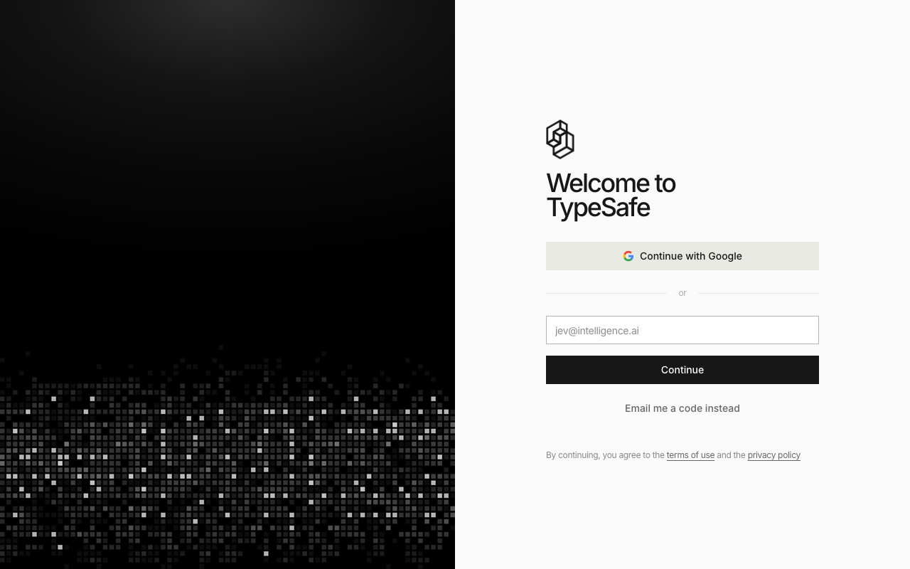 TypeSafe console sign-in page