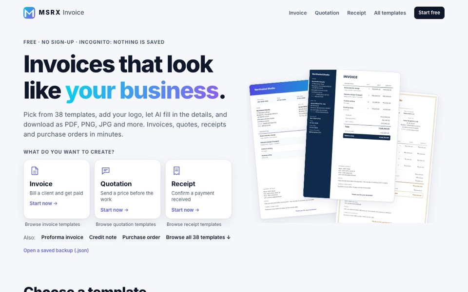 MSRX Invoice on its live site
