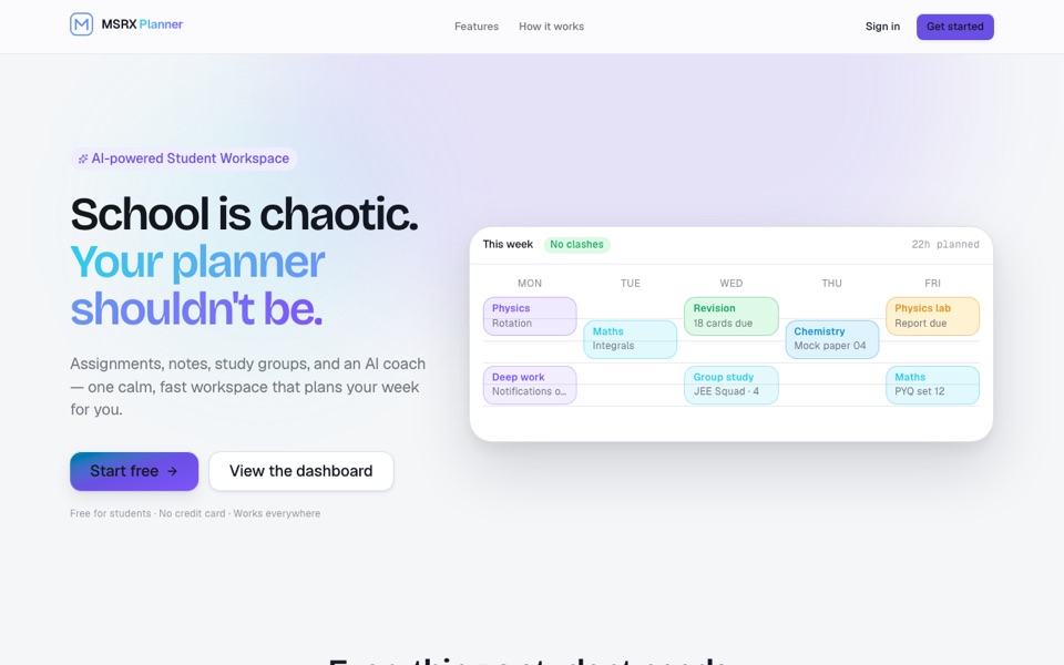 MSRX Planner on its live site