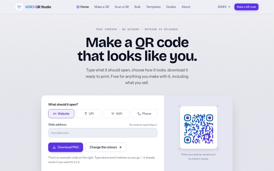 MSRX QR Studio on its live site