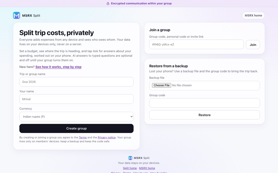MSRX Split on its live site
